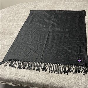 Louis Vuitton Black Logo Jacquard Fringe Scarf